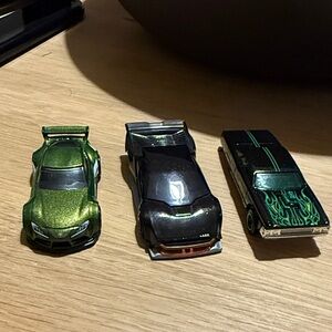 Sleek Green and Black Toy Car Trio